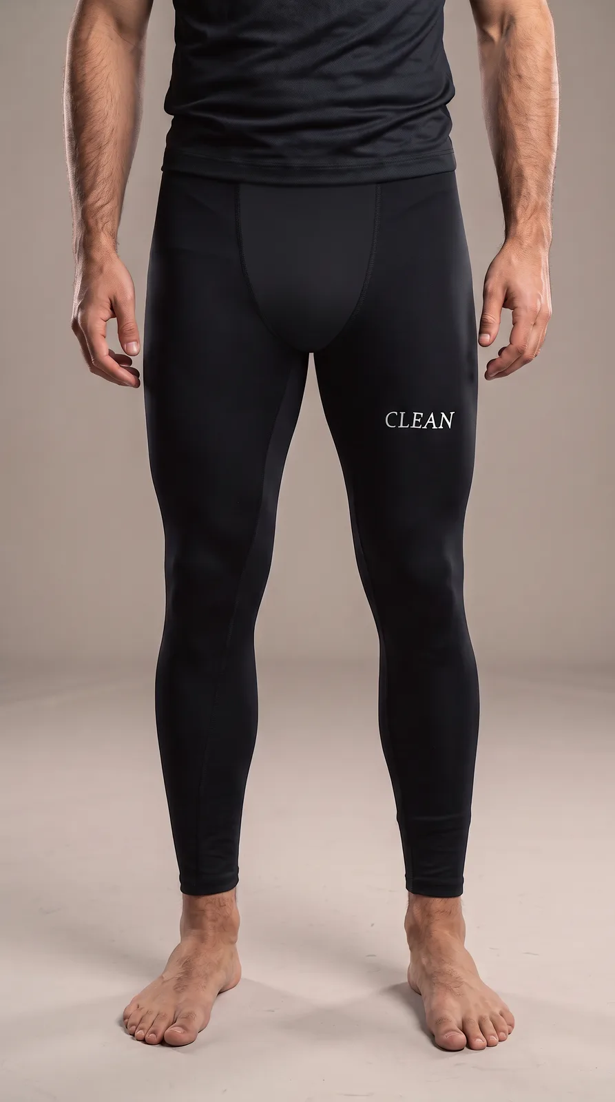 Model wearing the spats, front view from the hips to the feet.